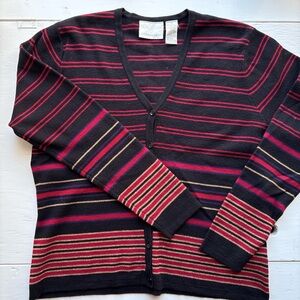 Vintage 90s Liz Claiborne Striped Button Cardigan Preppy Knit M Valentine’s Day